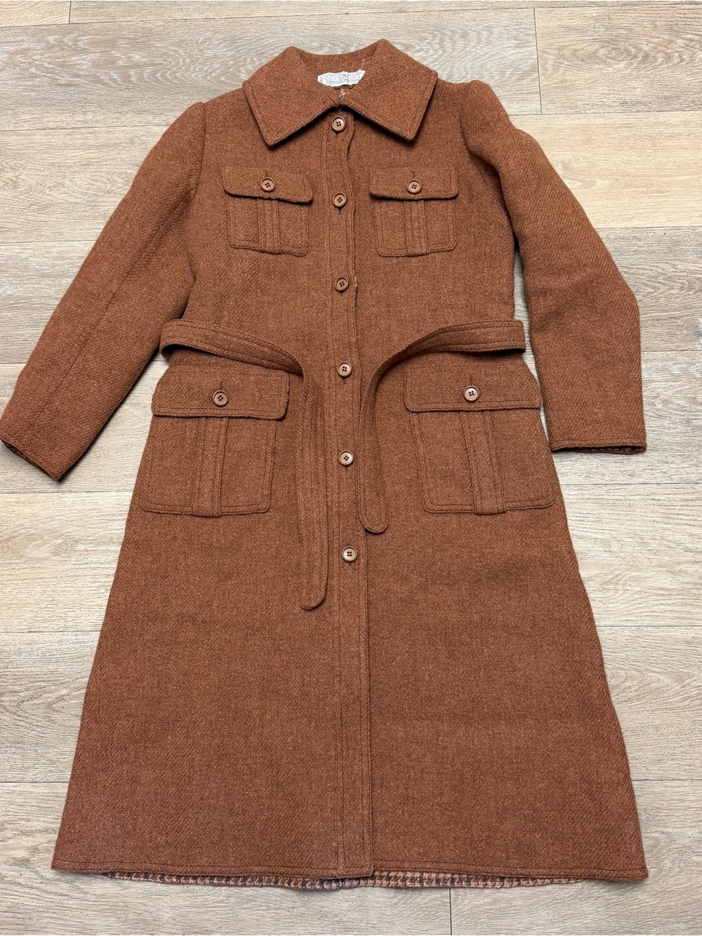 Givenchy Nouvelle Boutique 60s 70s Wool Harris Tweed Med / Large Trench Coat 42